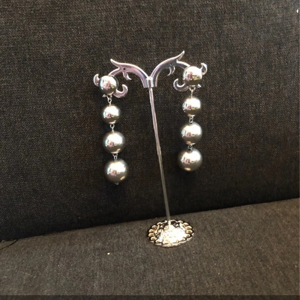 Silver Bead Statement Earrings